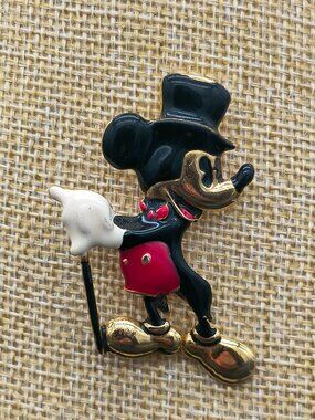Vintage Collectible Mickey Mouse With Top Hat & Cane Enamel Brooch Pin